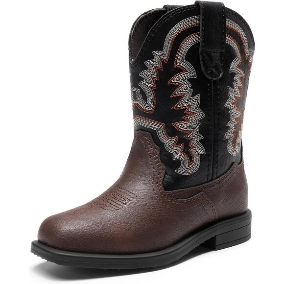 Other - Boys Girls Cowboy Boots Toddler Kids Western Square Toe Mid Calf Black Brown